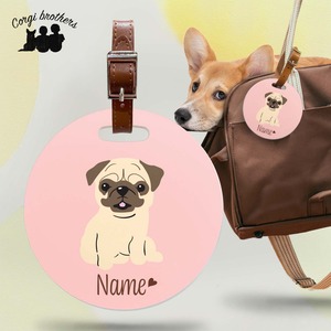 【 パグ 毛色2色 】 パステル色 名入り バッグタグ ベルト付き　犬　うちの子　ペット　プレゼント