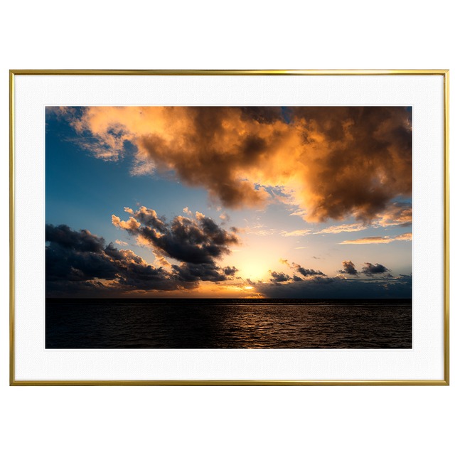 夕日写真 海に沈む夕陽 インテリアアートポスター額装 AS1706