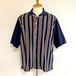 Switch Print Open Collar Shirts　Navy × Stripe