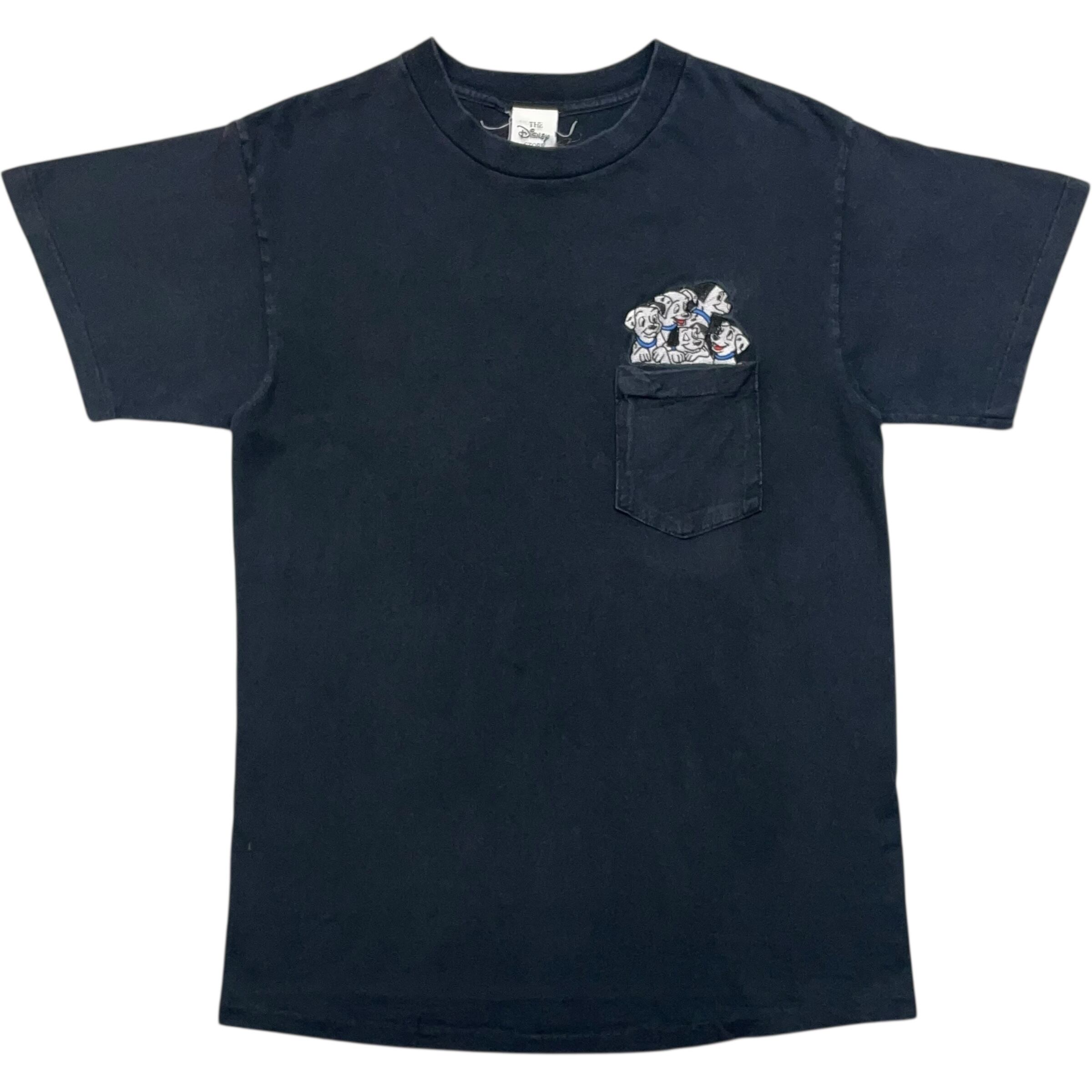 《L》 Disney ディズニー Tシャツ 101匹わんちゃん 胸ポケット 刺繍 シングルステッチ ブラック USA製 90年代 vintage no.7640