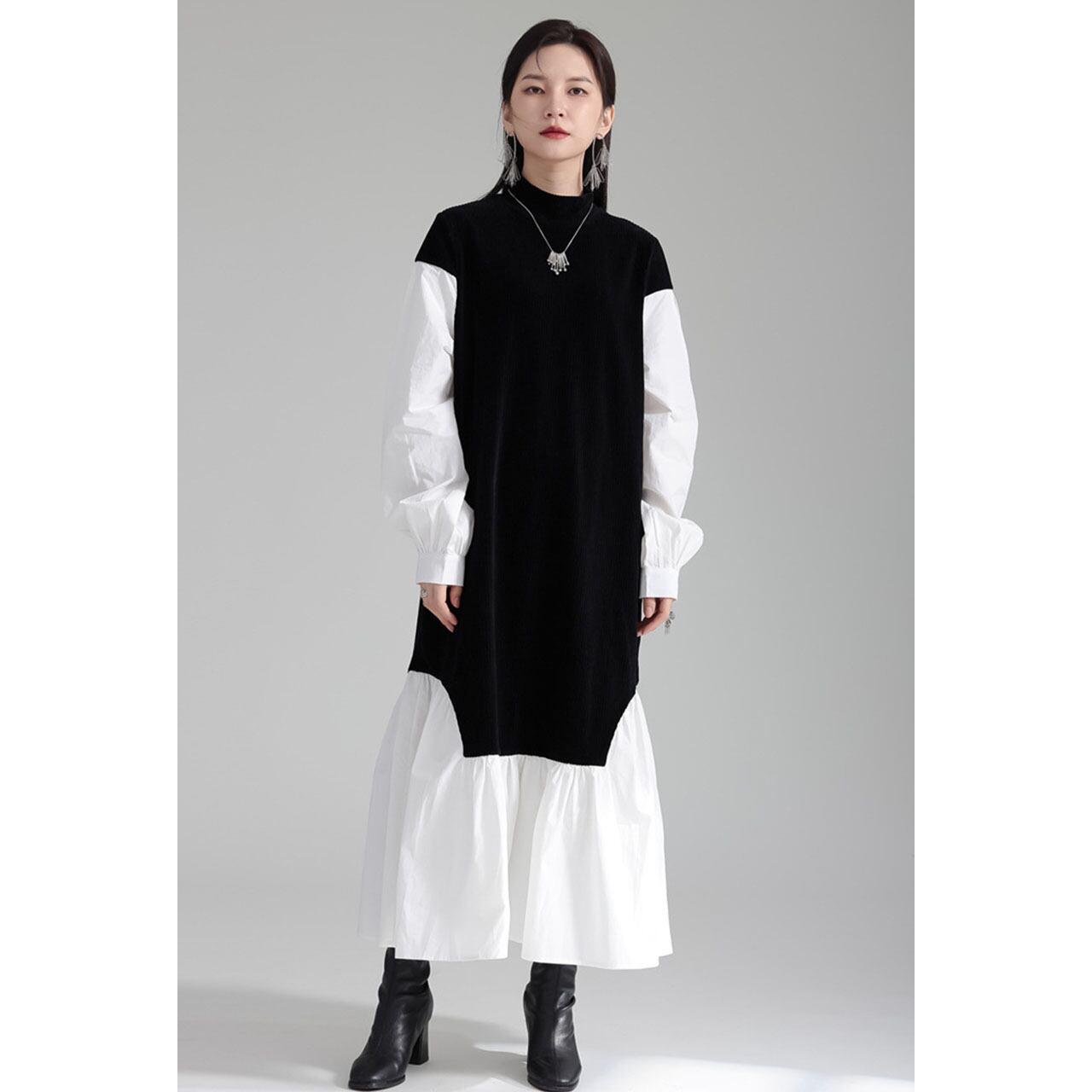 Knit Switching Flare Shirt Onepiece | roopage 公式ストア