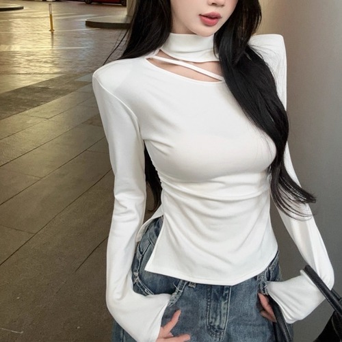 3色／ハイネックカットアウトトップス ・13375