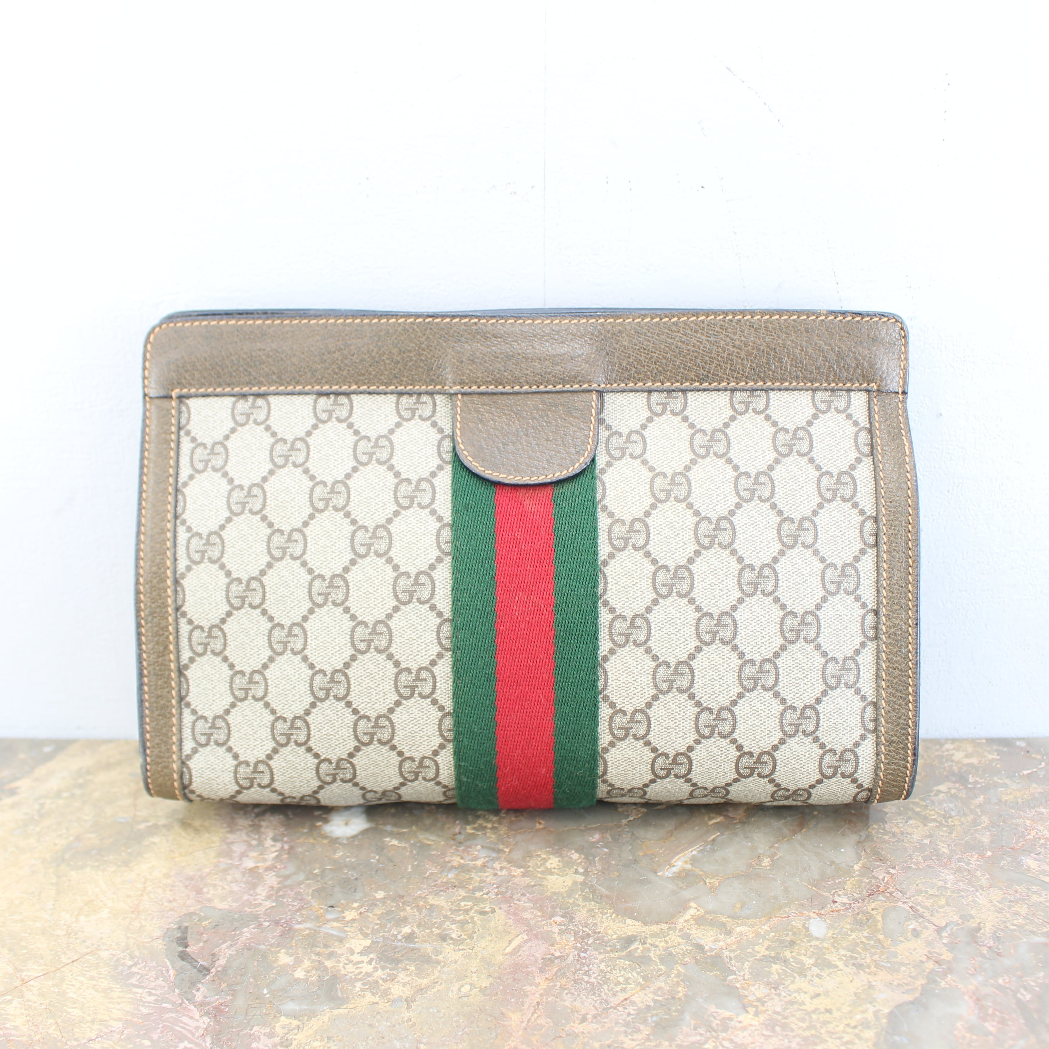 OLD GUCCI SHERRY LINE GG PATTERNED CLUTCH BAG MADE IN ITALY