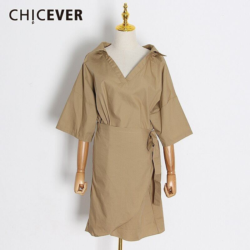 CHICEVERレディースドレスVネックハーフスリーブウエスト包帯春ミニドレス2020服 半袖 スプリング 春物 6base538299433966