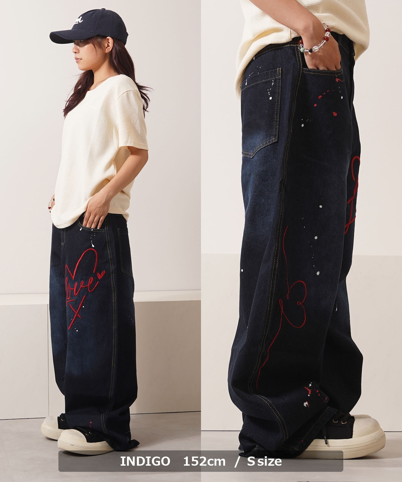 ◆ハート刺繍 バレルレッグ ジーンズ◆gt-116052