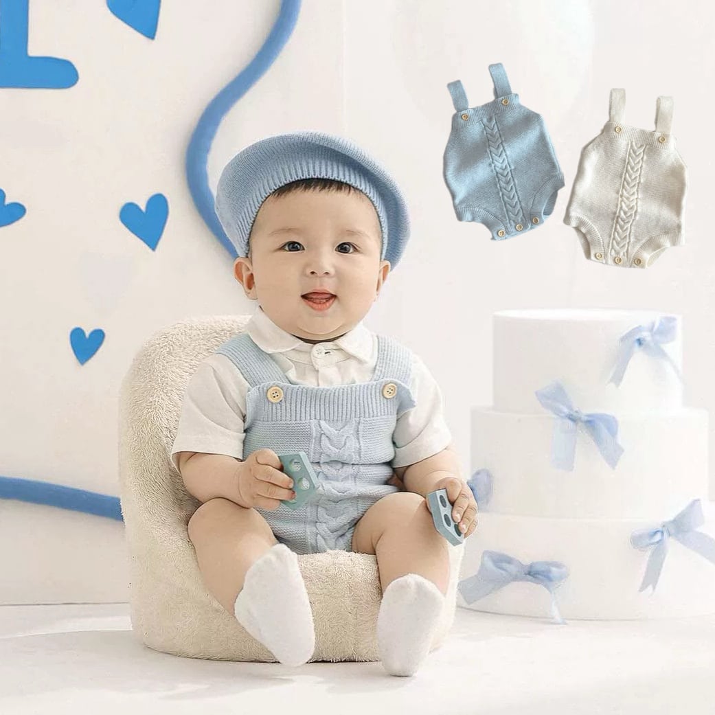 ,ケーブル編みが可愛い ベビーニットサロペットロンパース