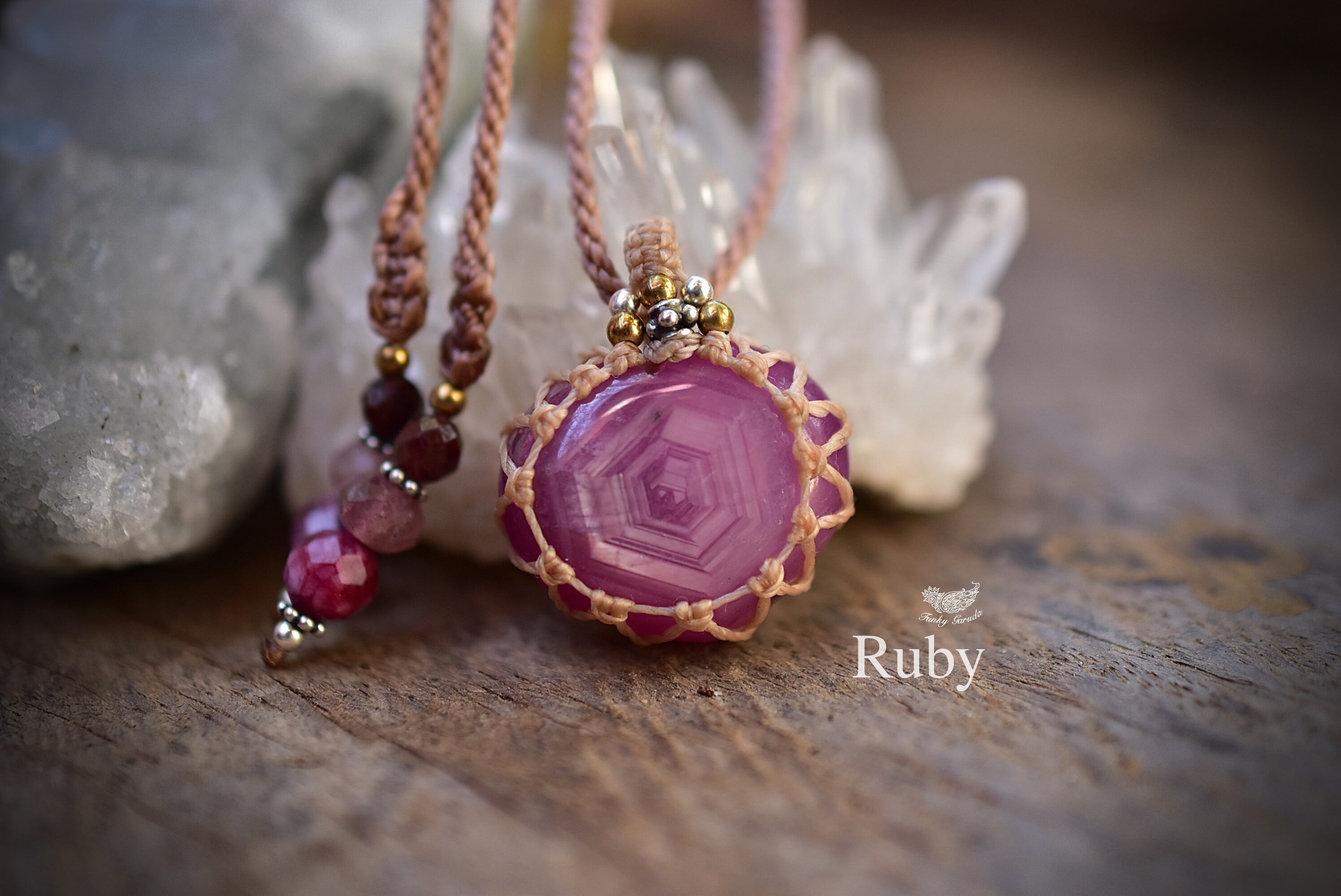 高品質コランダム☆スタールビー マクラメネックレス821 | Funky