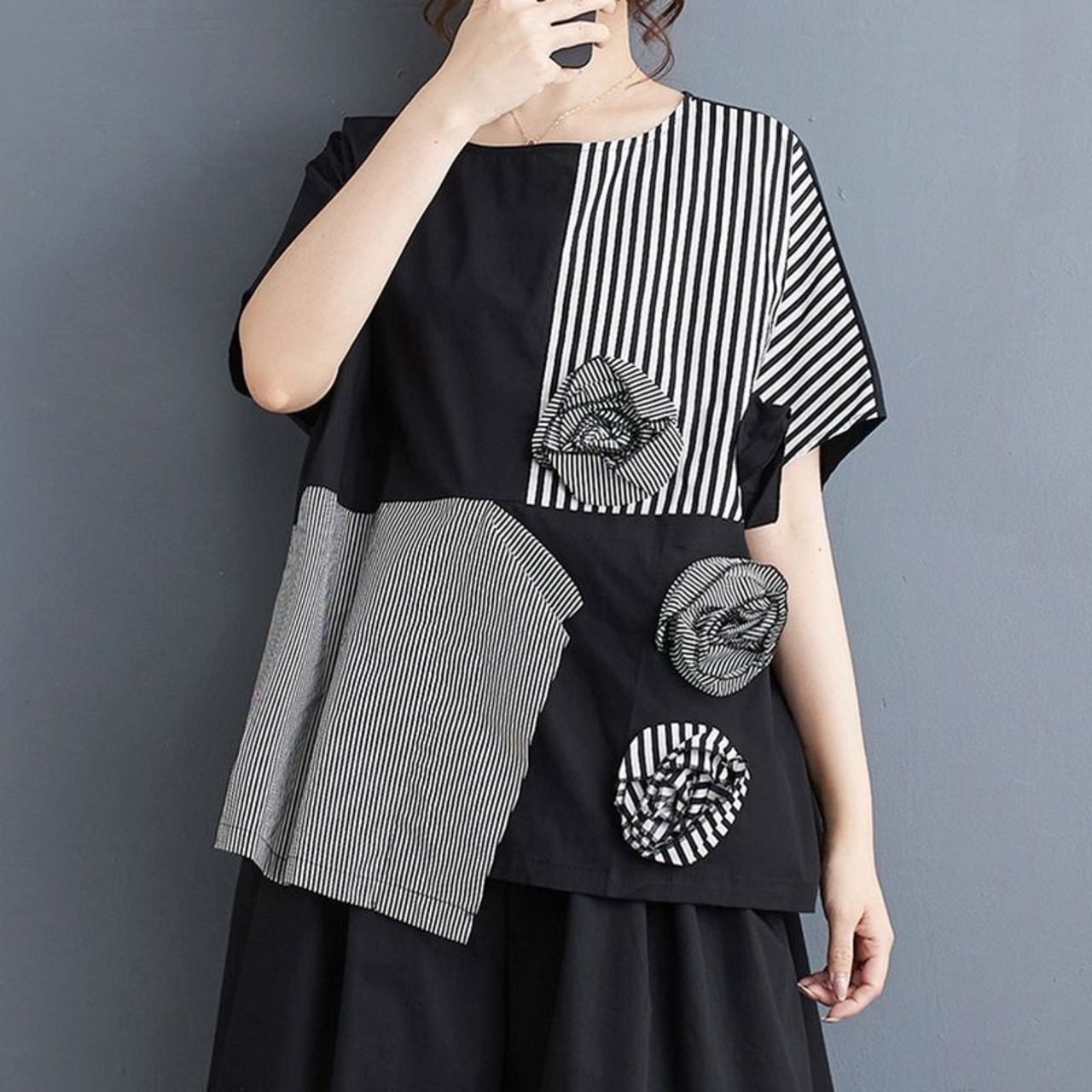 立体花モチーフ パッチワーク トップス  30061