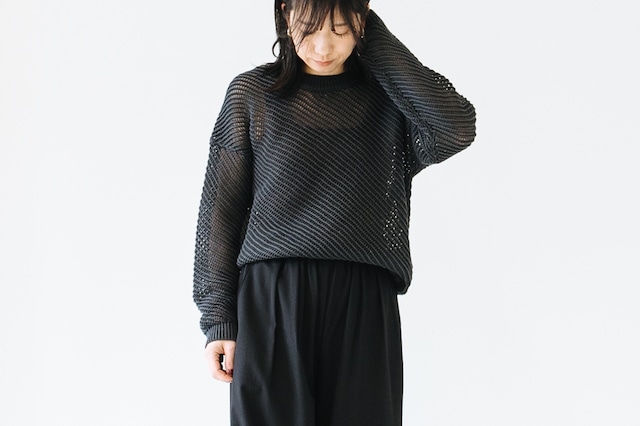 LINEN COTTON KNIT - C/N MESH LONG SLEEVE PULLOVER：麻綿ニット - クルーネックメッシュ長袖プルオーバー