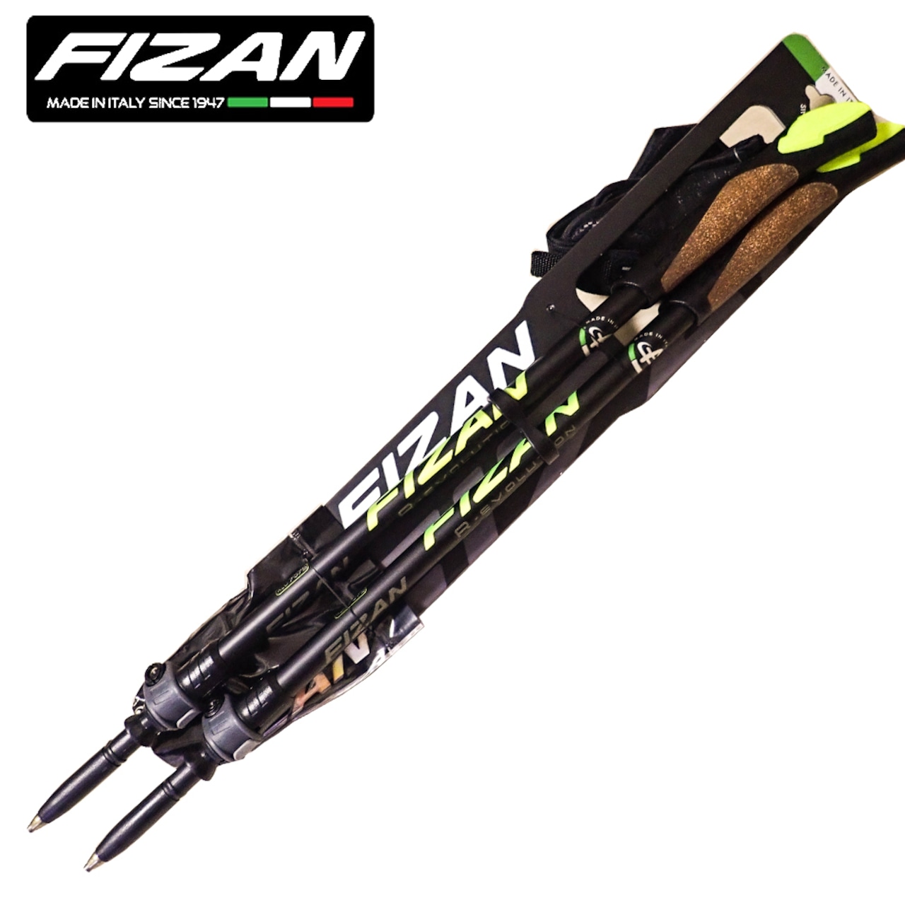 FIZAN フィザン ノルディック ウォーキング ポール アジャスタブル 可変3段 58-127cm R-EVOLUTION レボリューション BLACK