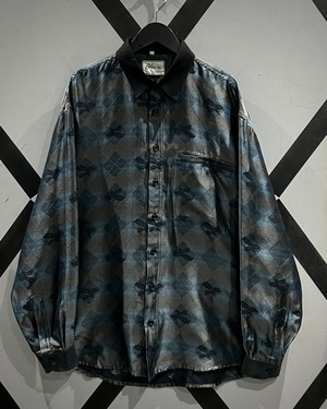【X VINTAGE】Leaf × Argyle Pattern Euro Vintage Loose L/S Shirt