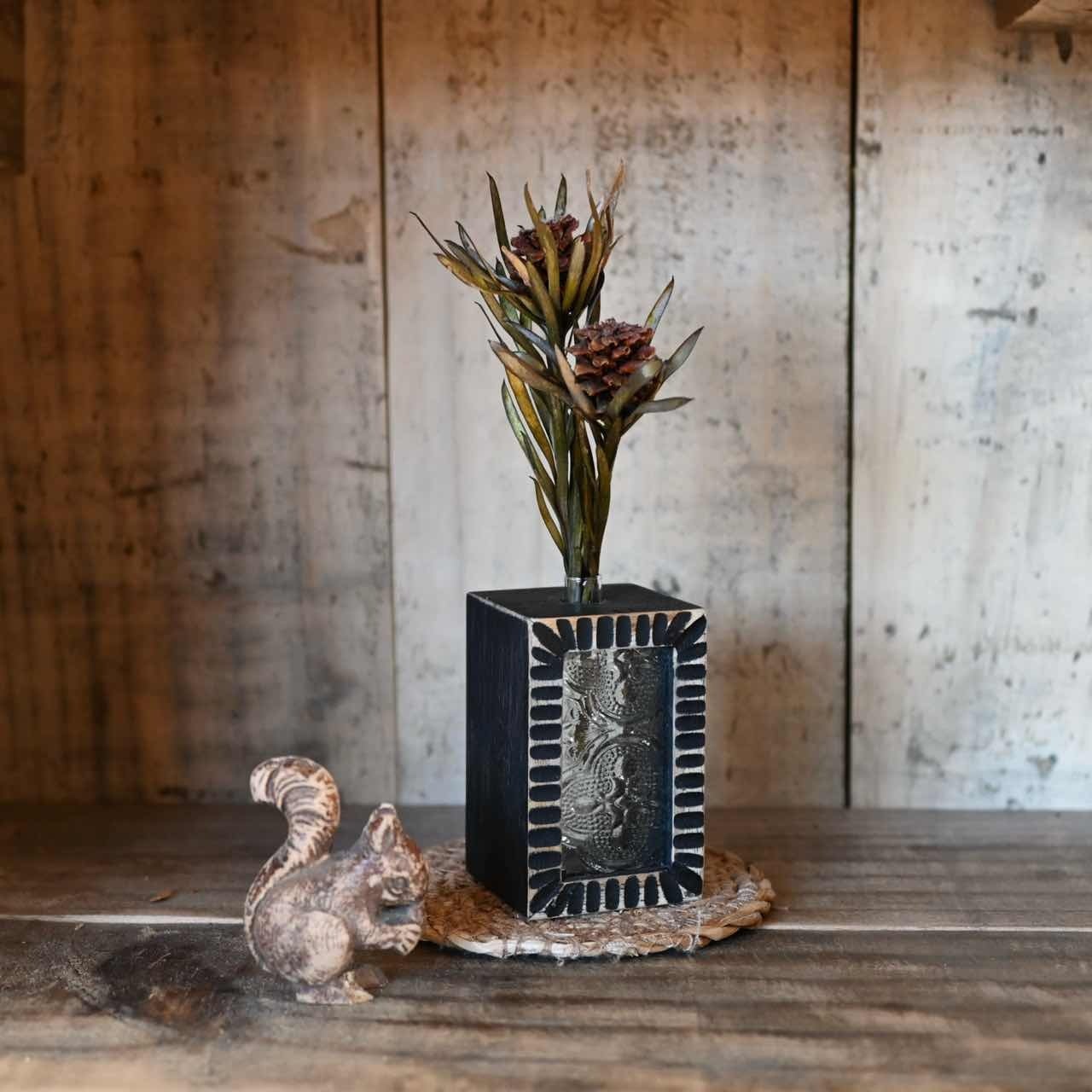 【 再入荷 】フローラガラス ミニベース (ブラック)|木製 一輪挿し 小さい ミニ花瓶 フラワーベース 雑貨屋