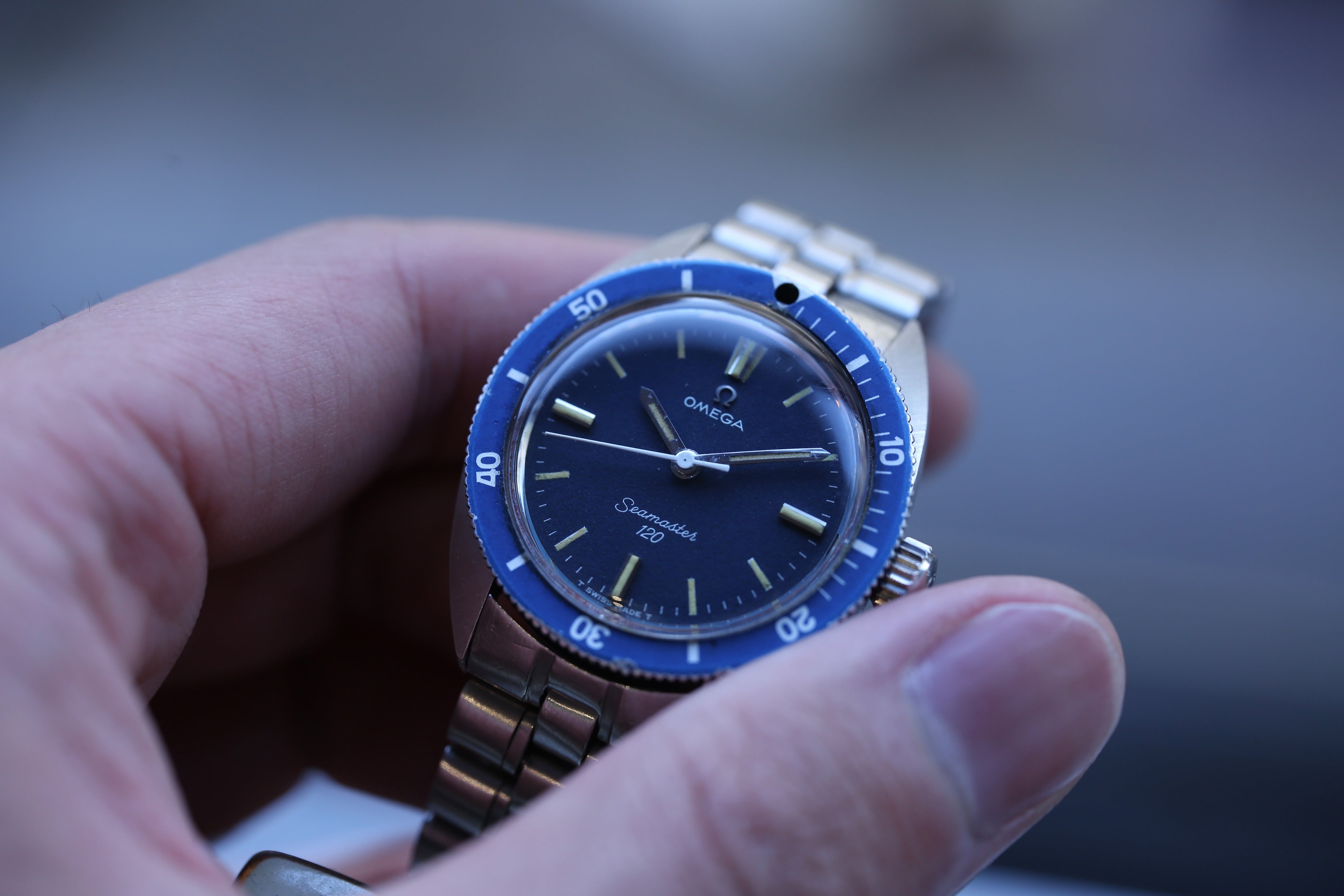OMEGA】1969 シーマスター120 ボーイズサイズ ”ブルー” 手巻き 3連純正