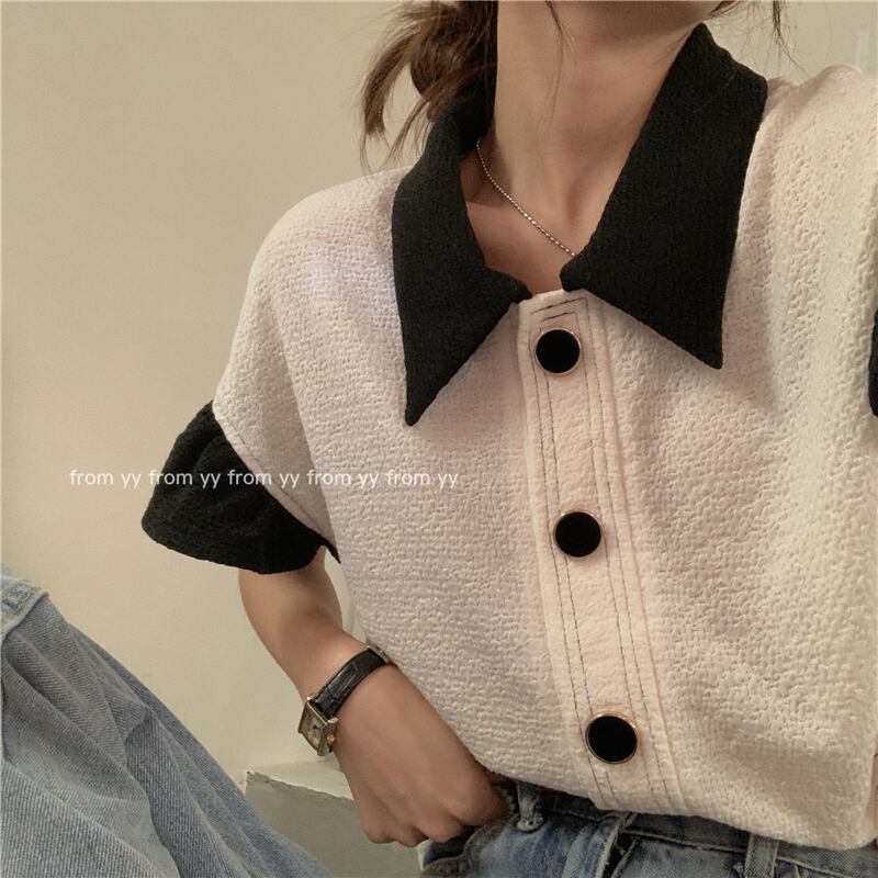 ホワイトカラースタンダードシャツ 薄手ショートサマートップス レトロ 夏物 モンロー98457566415