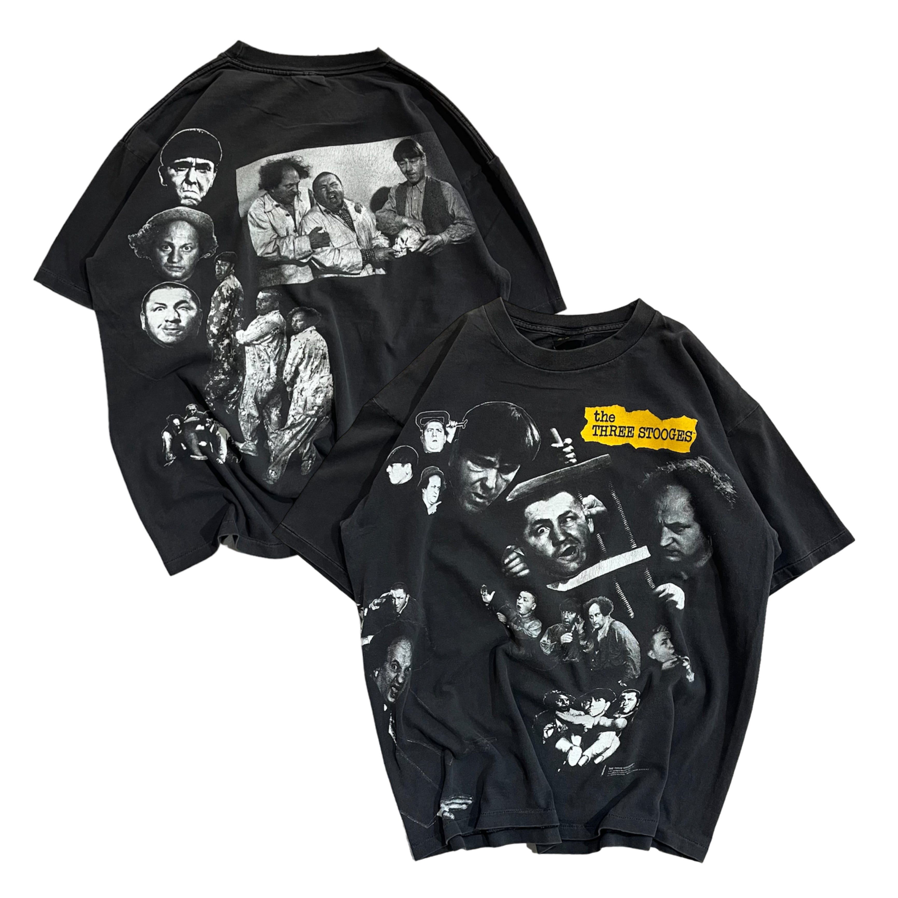 90年代 USA製 size : XL【 3ばか大将 】The Three Stooges プリントTシャツ プリントT マルチプリント  フォトプリント 黒 古着 古着屋 高円寺 ビンテージ