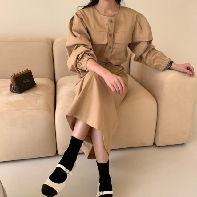 ラウンドネックチュニック ロングワンピース