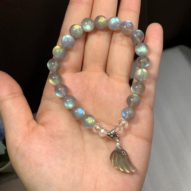 R1 ラブラドライトー羽ーデザインブレスレット