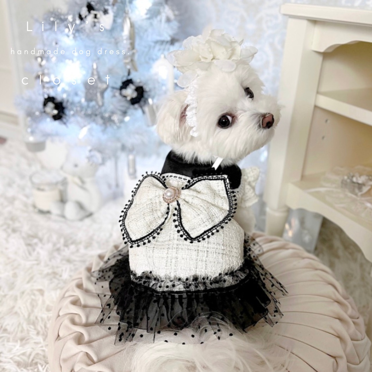 犬服 ワンピース(M) 絞めれ ꒡̈⃝Lily꒡̈⃝ハンドメイド