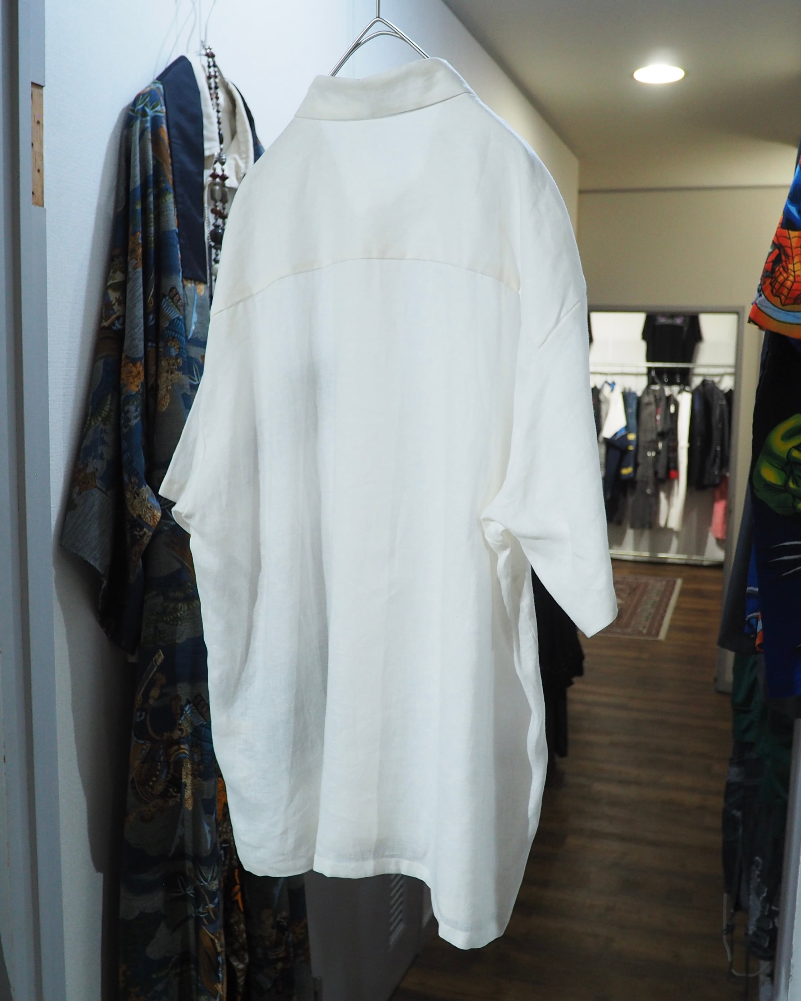 " β " Seaside photo collage printed SS linen shirt