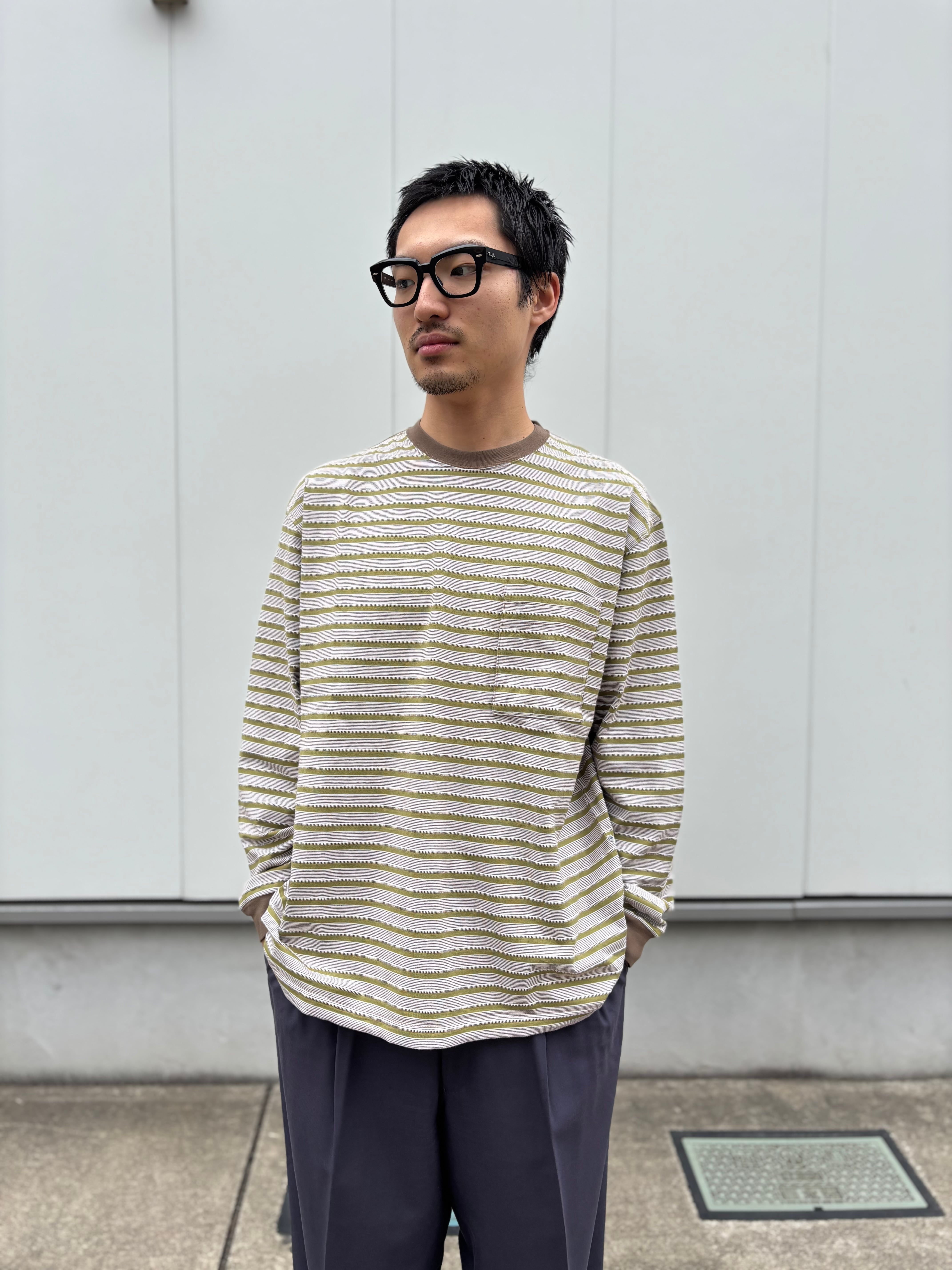 NOROLL UNEVENNESS L/S TEE GREEN ORANGE / ノーロール Tシャツ