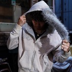 METAL LOGO WASHED FUR ZIP HOODIE