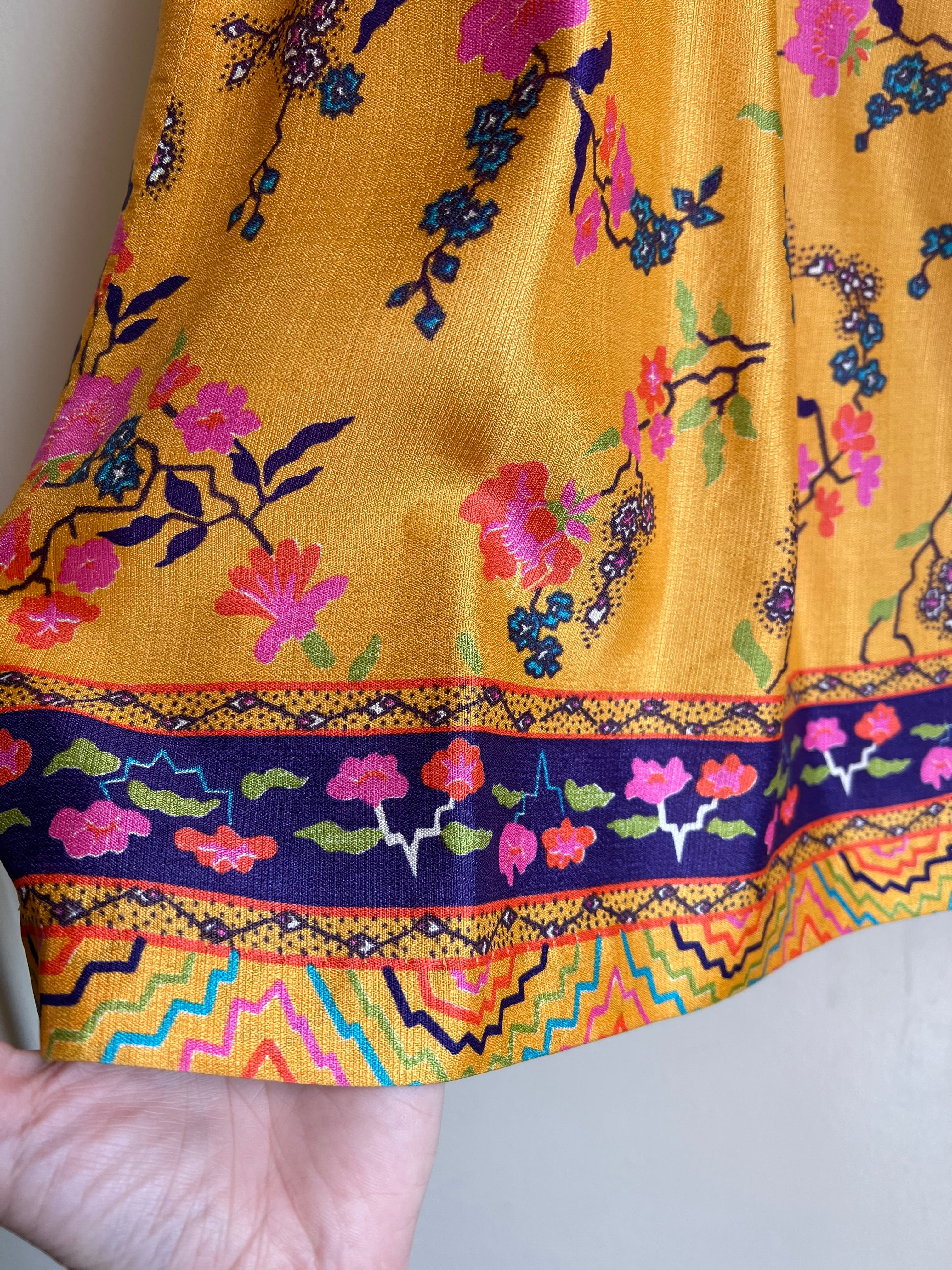 70s yellow × floral long skirt (ヴィンテージ イエロー × 花柄 ...