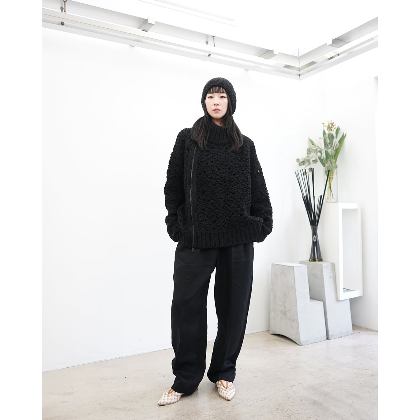 The Viridi-anne] (ザヴィリディアン) VI-3919-07 MESH ZIP-UP SWEATER
