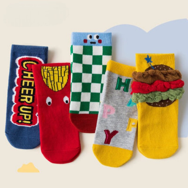 【即納】ハンバーガーのクルーソックス 5足セット