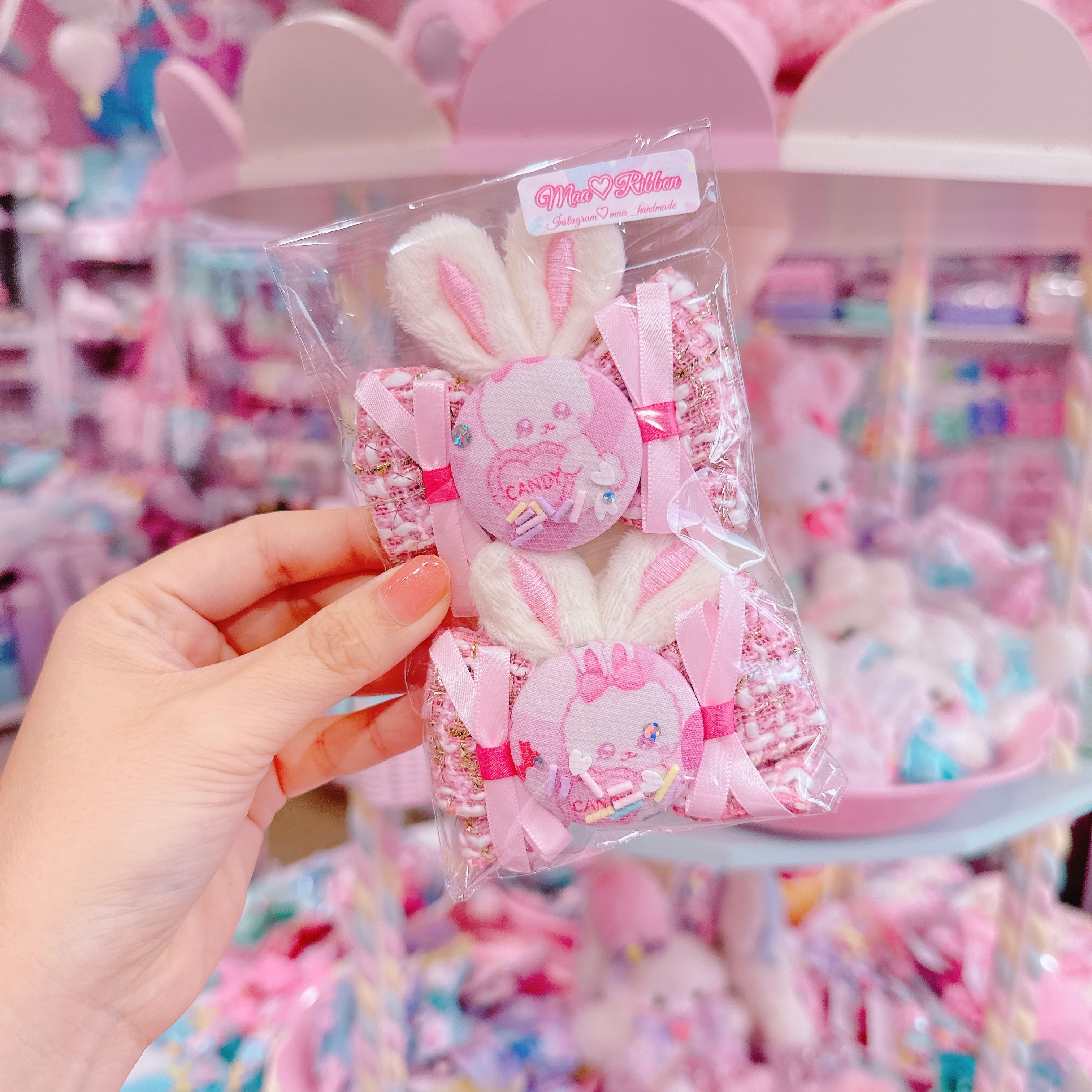 【R14】51-20うさ耳付きツイードツインヘアクリップ