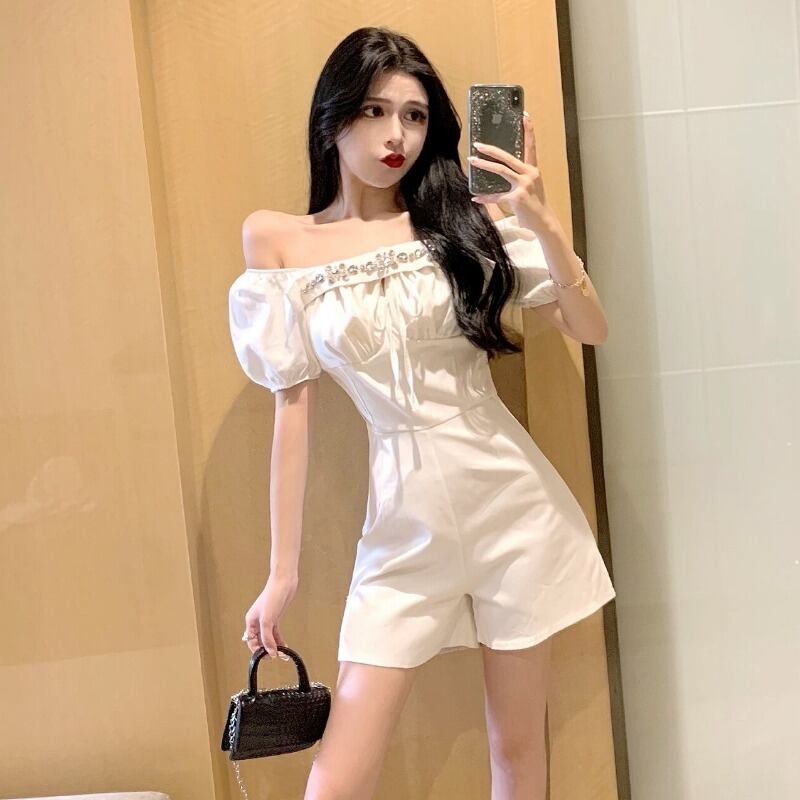 スタイルカラースリーブウェストルーズワイドレッグカジュアルジャンプスーツ オールインワン レディース ワイドパンツ ハンチェンe96385152222