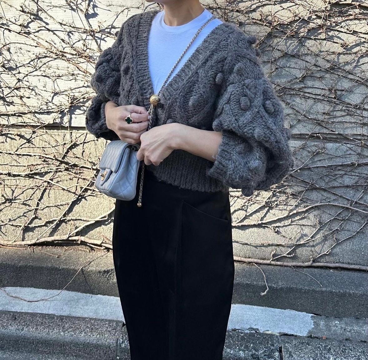 手編みポンポンカーディガン Florent グレー | Cygne 