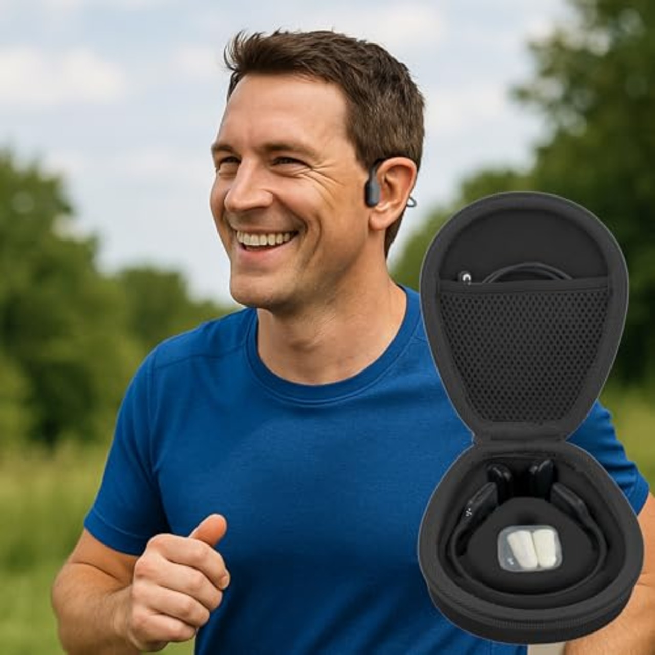 co2CREA ハードトラベルケース Shokz ショックス OpenRun Pro 2/Mini/Swim/Move 骨伝導イヤホン ワイヤレス オープンイヤーヘッドホン用 (ブラック)