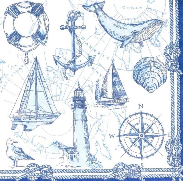 2025春夏【Caspari】バラ売り1枚 ランチサイズ ペーパーナプキン To The Lighthouse ブルー