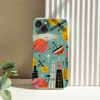 受注生産 iPhoneケース ロケットと惑星の宇宙都市柄｜ロケットモチーフ RFSP050C