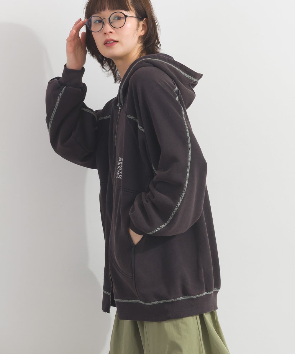 K54032 配色ステッチ刺繍入り裏毛ZIPパーカー / Contrast Stitch