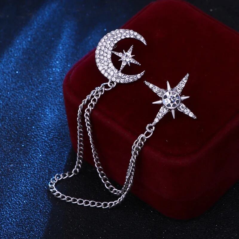 □月と星ブローチ☆ピンブローチ☆ラペルピン☆タッセル☆ムーンスター