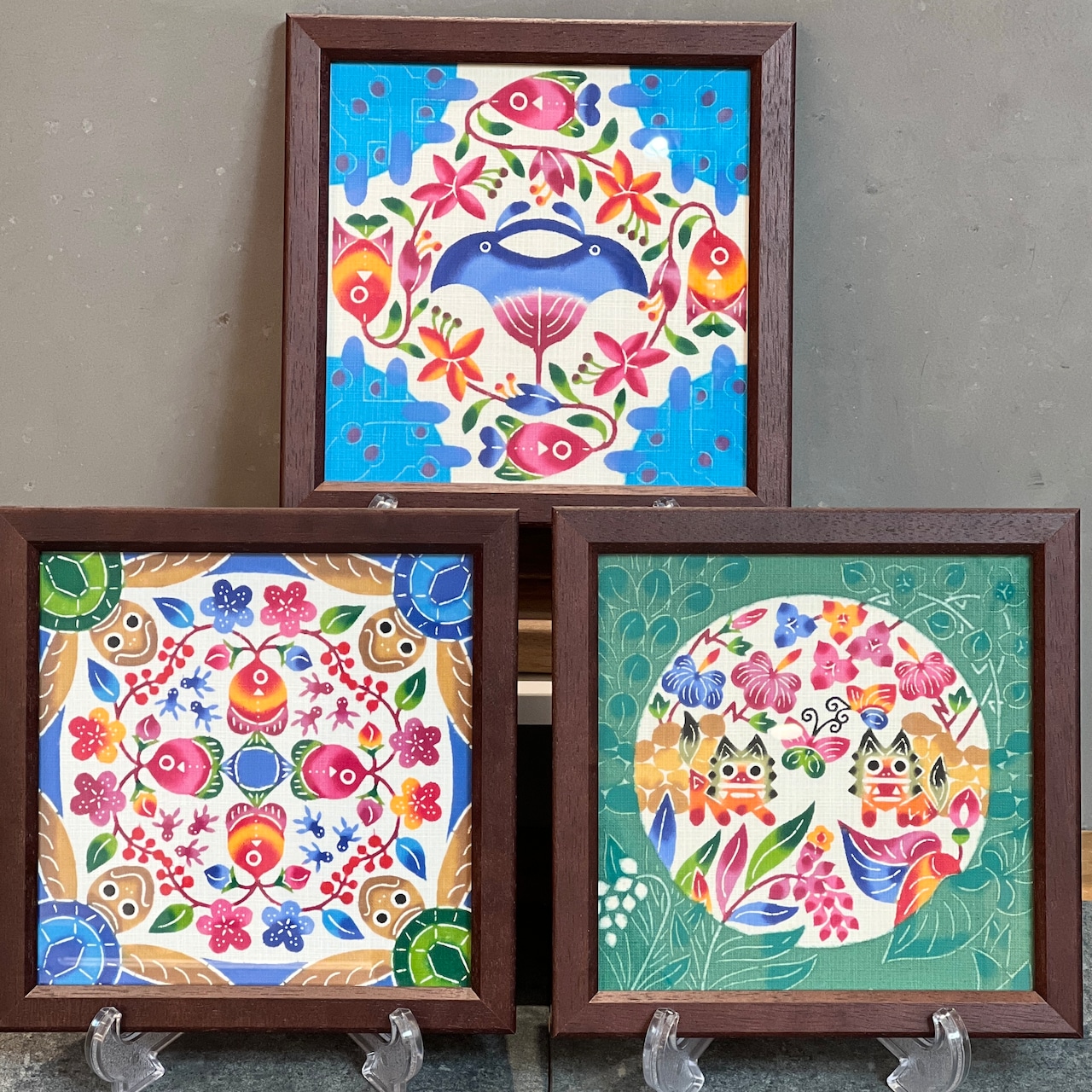 中西敏也 紅型額装 20×20