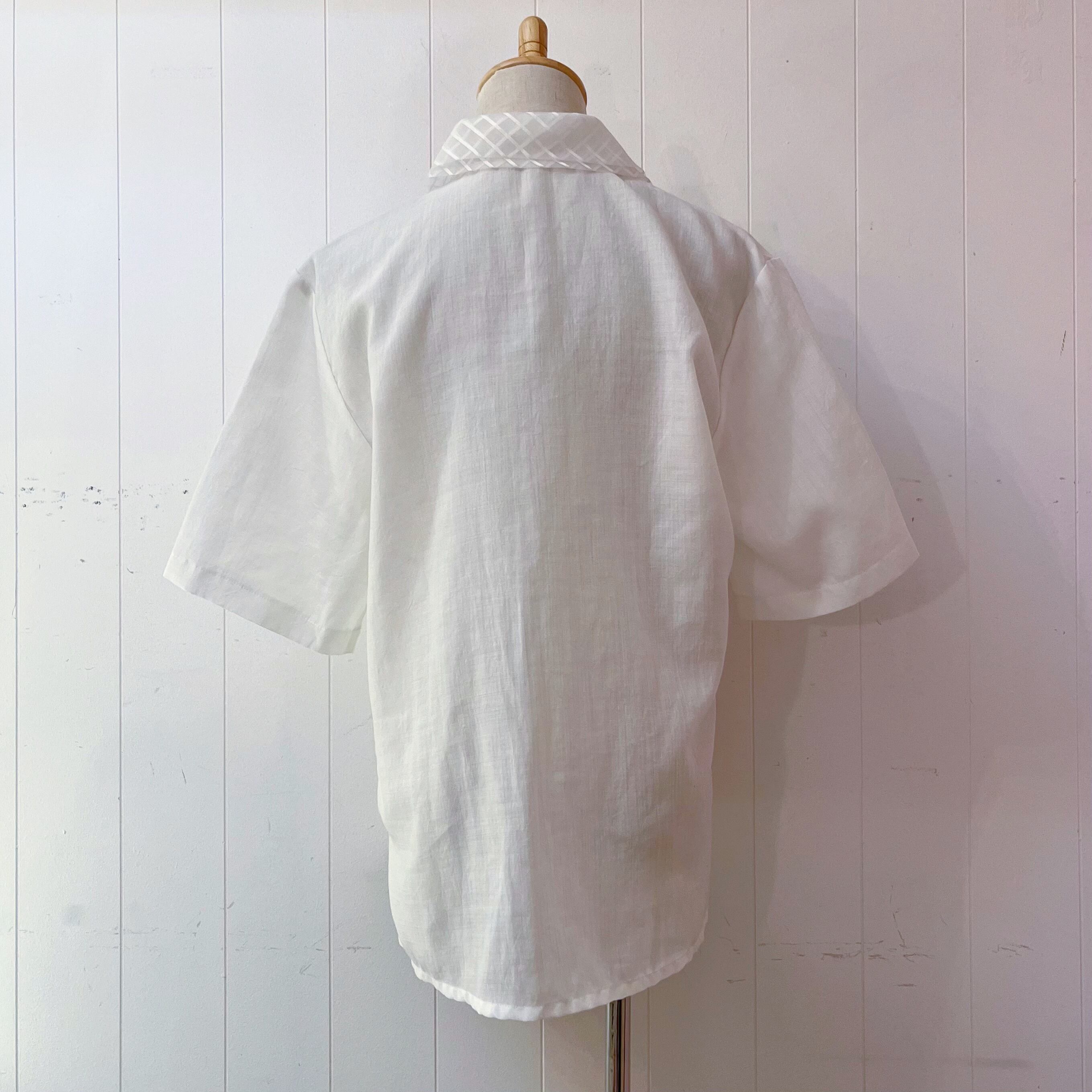 sheer plaid collar white blouse