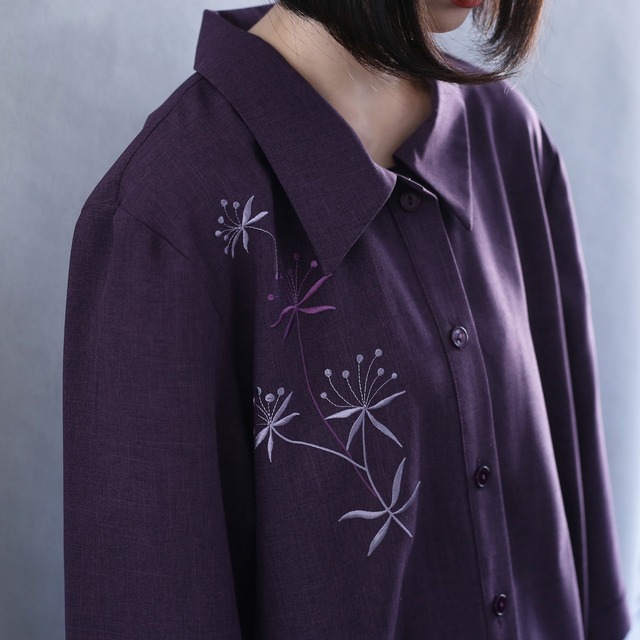 violet flower embroidery h/s shirt