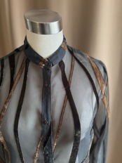 khaki color abstract sheer shirt-5166-2