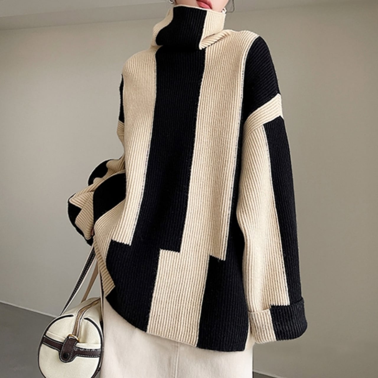 Block Pattern Turtleneck Knit 00923