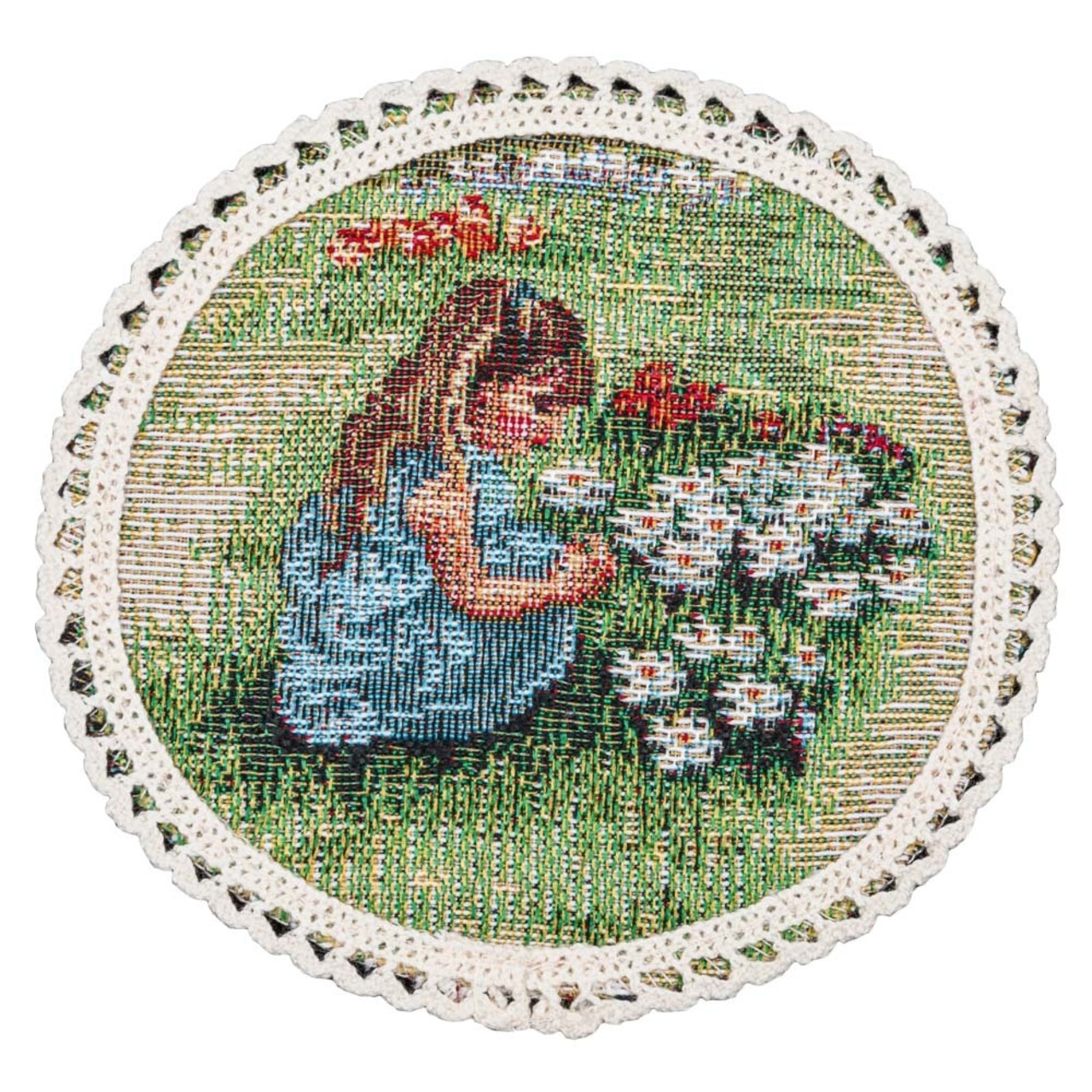 タペストリーラウンドコースター　少女　女の子　花　ウクライナ製 - 1