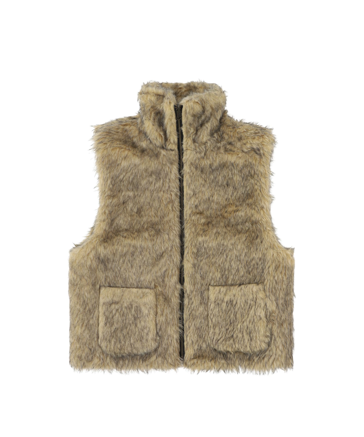 ACLENT 2way stand collar fur vest - アウター