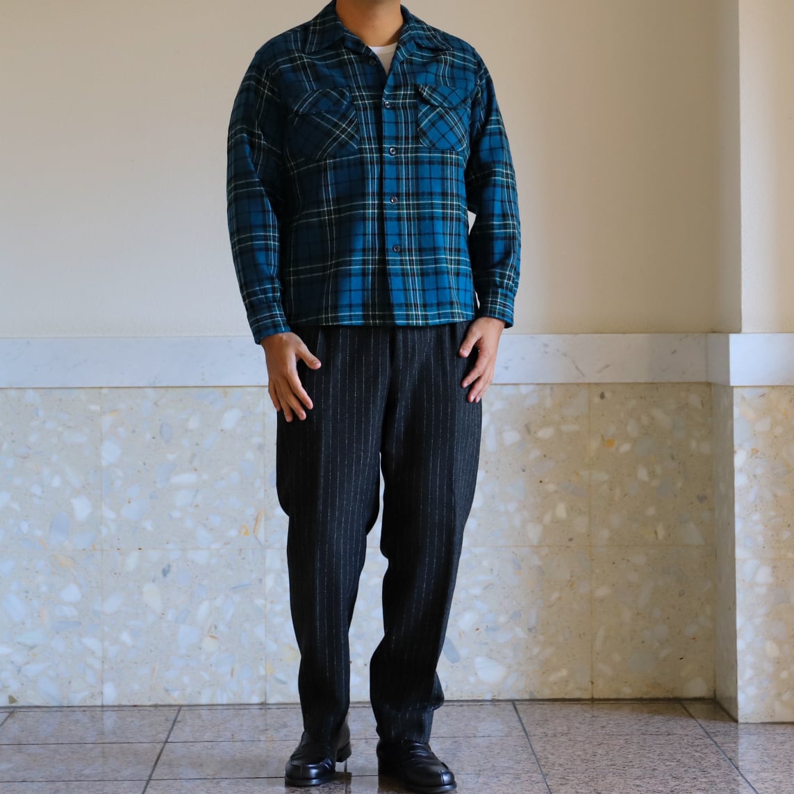 未使用】60s PENDLETON ombre check wool shirts made in USA dead