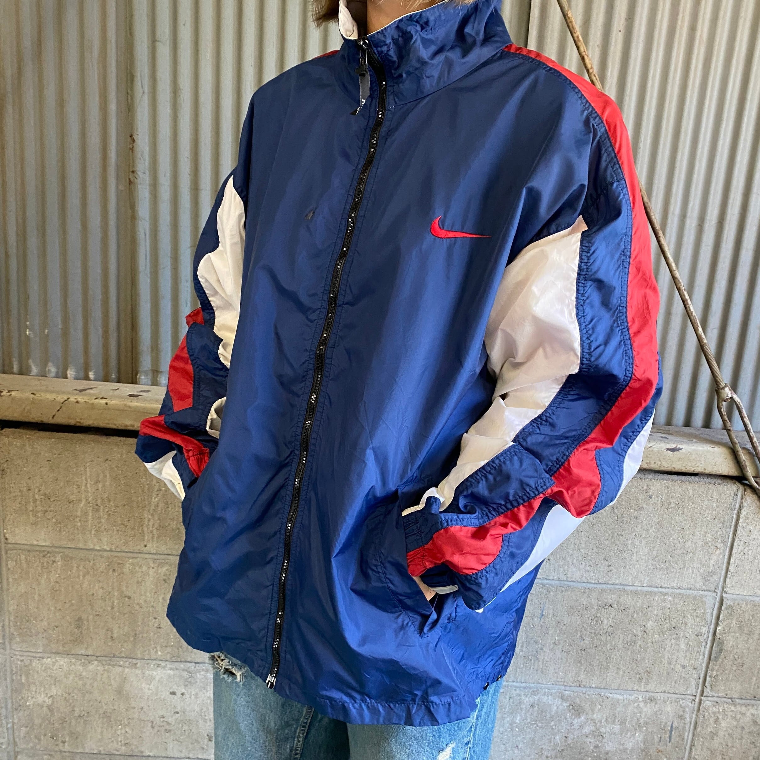 90年代 NIKE ナイキ ロゴ バックプリント ナイロンジャケット メンズM 