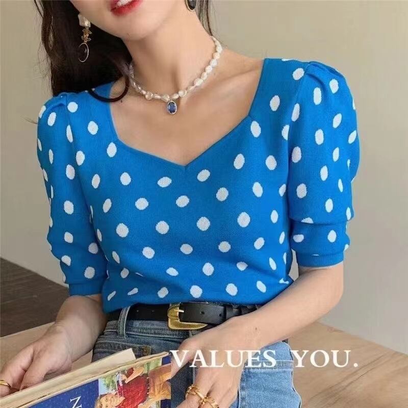 ドット5部袖トップス　AJ22038-700