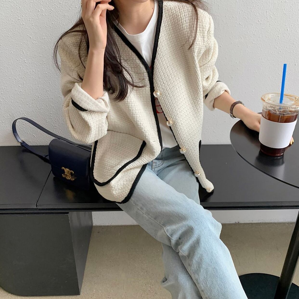 Pearl button waffle jacket《2color》