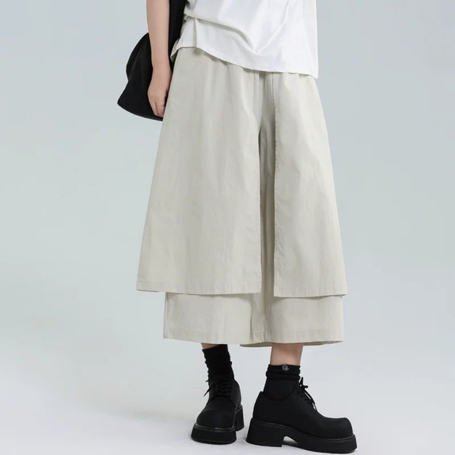 Layered Wide Cropped Pants 01464