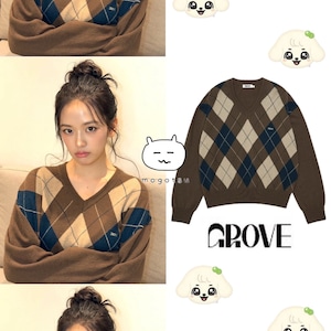 ★IVE ユジン 着用!!【GROVE】MOMO ARGYLE KNIT (BROWN)