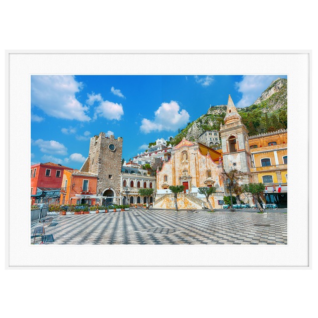 イタリア写真 シチリア島 タオルミーナ 4月9日広場 インテリアアートフォトポスター額装 AS3945